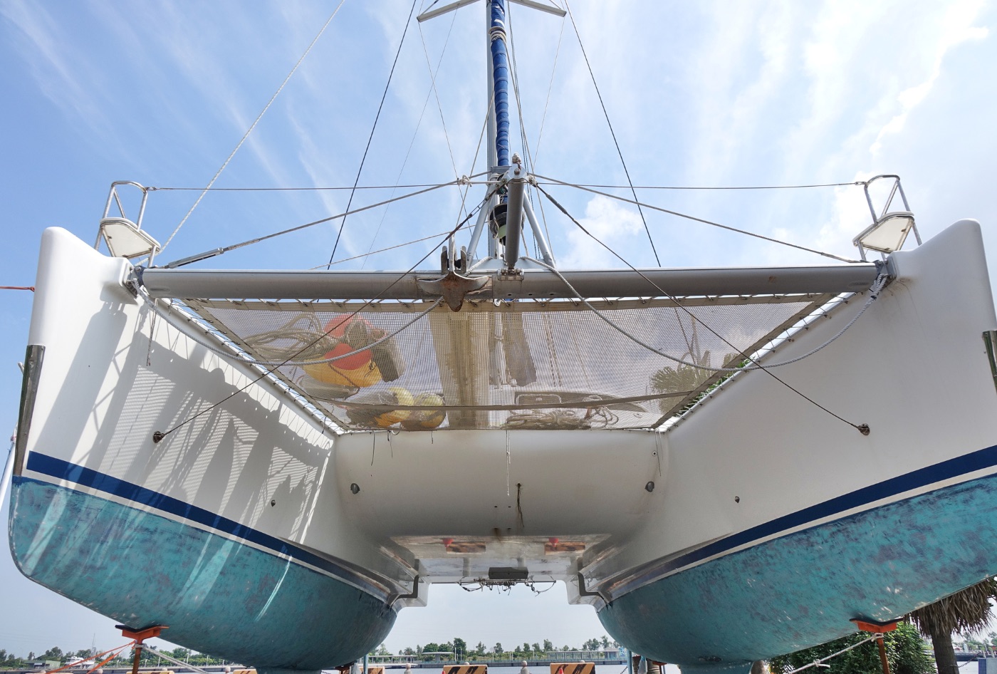Underside of catamaran hulls