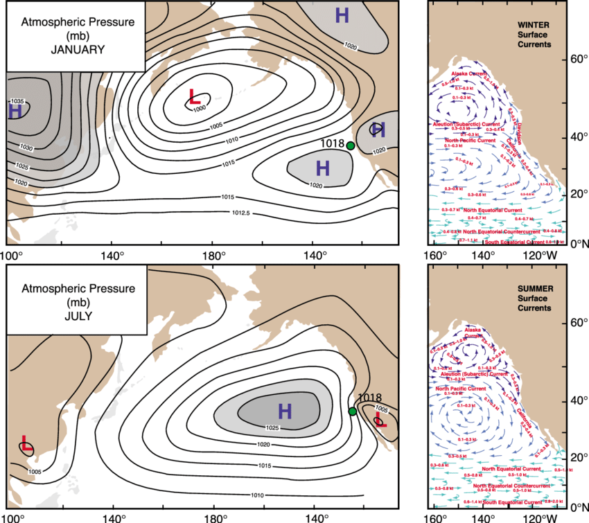 Map of seasonal cycle of the North East Pacific High