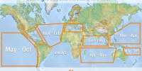 Map of the sailing seasons around the world