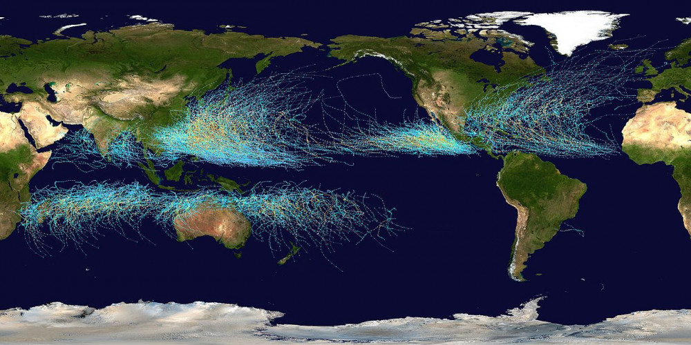 Sattelite map of tropical cyclone tracks