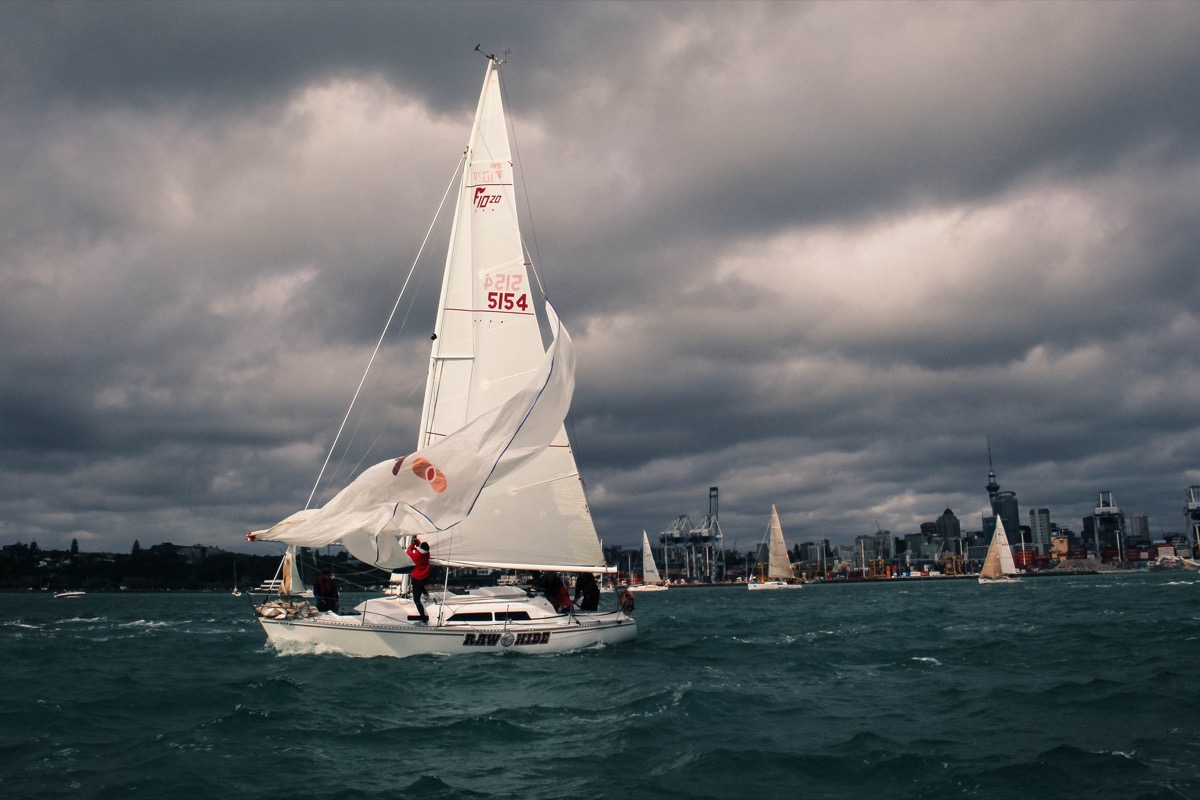 A wind gust gets a sailboat sail