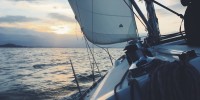Sailor's point of view heeling into the sunset