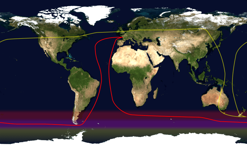 World map showing the sailing route by capes