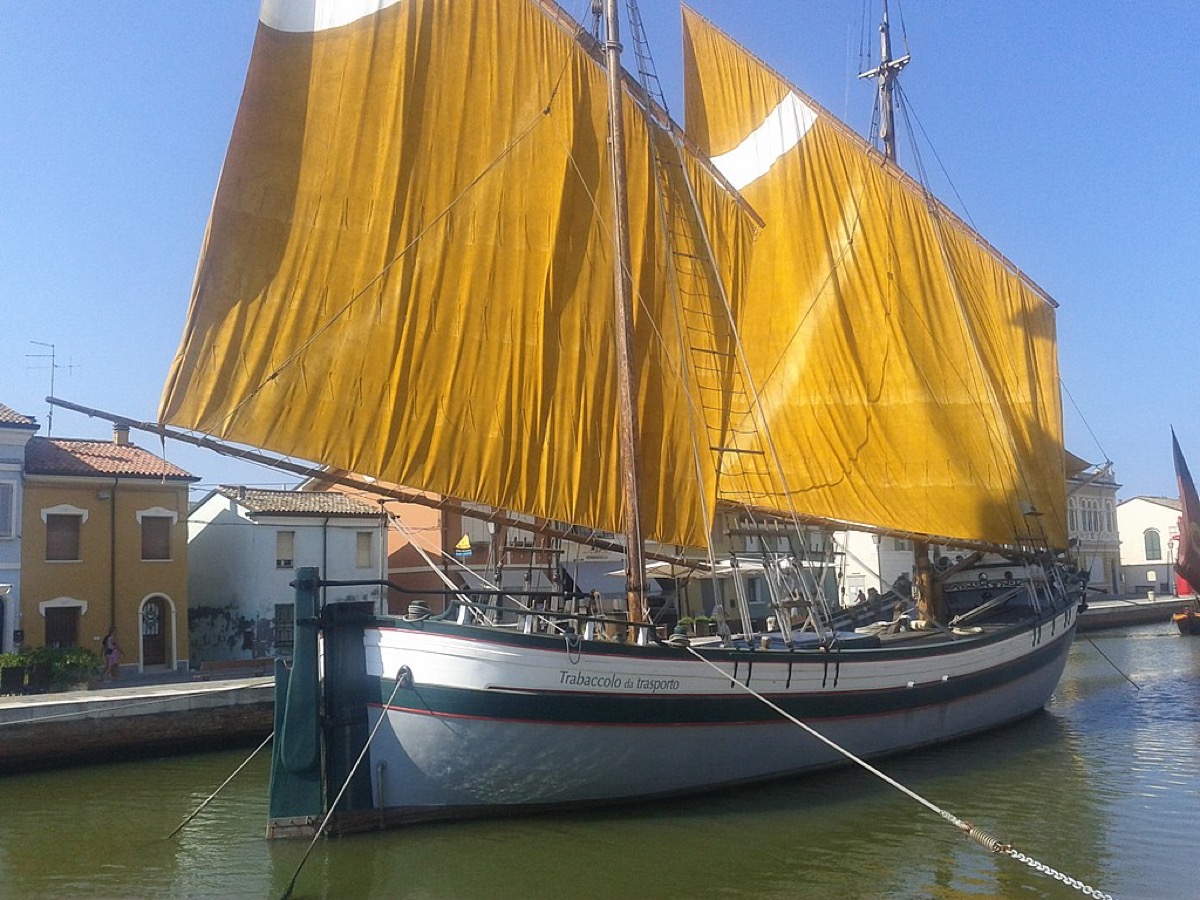 Trabaccolo with large yellow sails