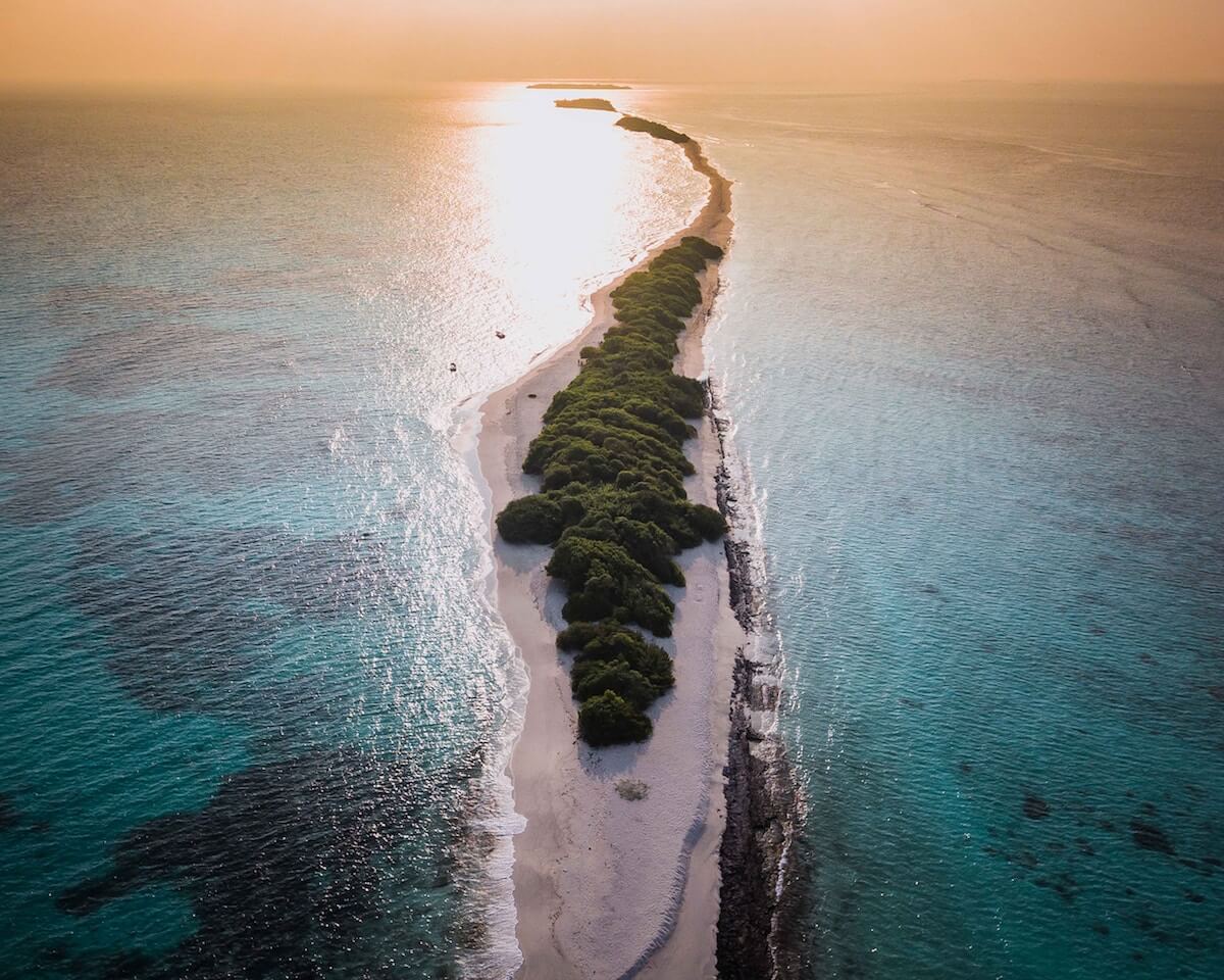 Atolls of the Maldives at dusk
