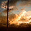 Sunset with clouds and mast