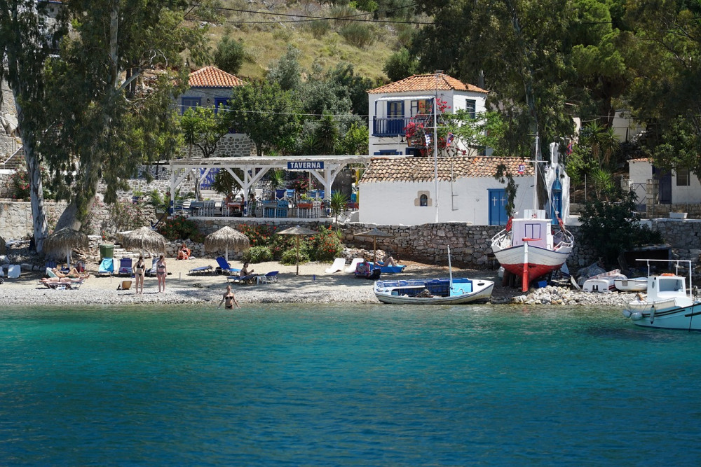 Small fishers town with small boats on shore